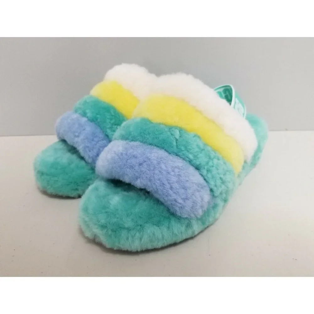 UGG Fluff Yeah Pride Slide Multicolor Green Size 7 38